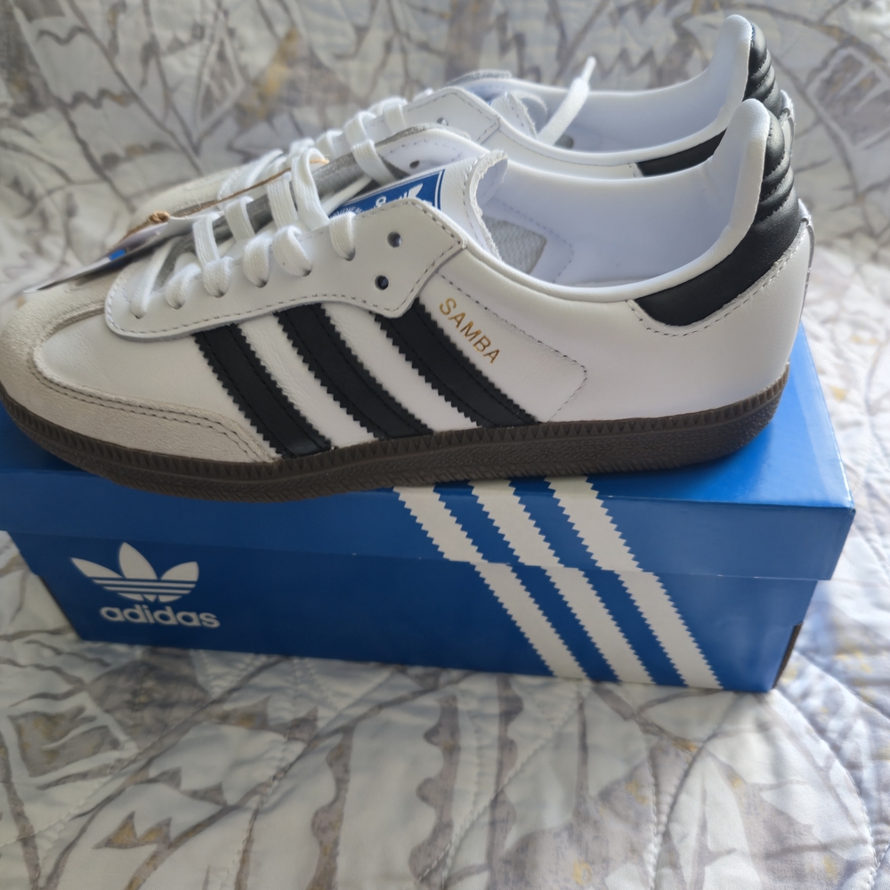 adidas Samba White and Black Leather Sneakers